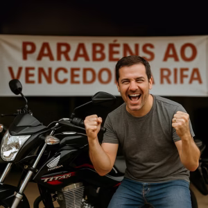 pessoa comemorando prêmio conquistado em rifa legalizada